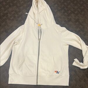 White Zip-Up Hoodie with Logo